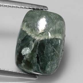 5.49 ct Green Seraphinite Gemstone, Seraphinite Gem in Cushion Cabochon Shape for Sale.