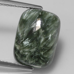 5.71 ct Green Seraphinite Gemstone, Seraphinite Gem in Cushion Cabochon Shape for Sale.