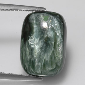 5.76 ct Green Seraphinite Gemstone, Seraphinite Gem in Cushion Cabochon Shape for Sale.