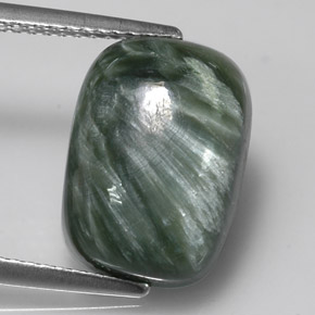 5.92 ct Green Seraphinite Gemstone, Seraphinite Gem in Cushion Cabochon Shape for Sale.