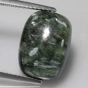 5.98 ct Green Seraphinite Gemstone, Seraphinite Gem in Cushion Cabochon Shape for Sale.