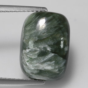 6.08 ct Green Seraphinite Gemstone, Seraphinite Gem in Cushion Cabochon Shape for Sale.