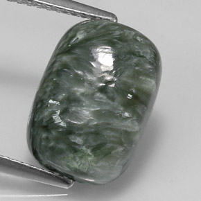 5.55 ct Green Seraphinite Gemstone, Seraphinite Gem in Cushion Cabochon Shape for Sale.