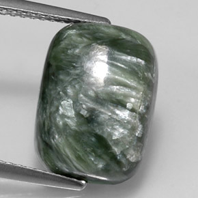 6.14 ct Green Seraphinite Gemstone, Seraphinite Gem in Cushion Cabochon Shape for Sale.