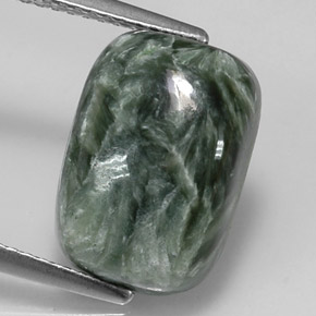 5.32 ct Green Seraphinite Gemstone, Seraphinite Gem in Cushion Cabochon Shape for Sale.
