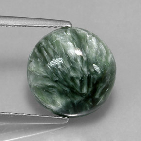 4.67 ct Green Seraphinite Gemstone, Seraphinite Gem in Round Cabochon Shape for Sale.