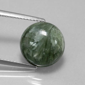 4.61 ct Green Seraphinite Gemstone, Seraphinite Gem in Round Cabochon Shape for Sale.