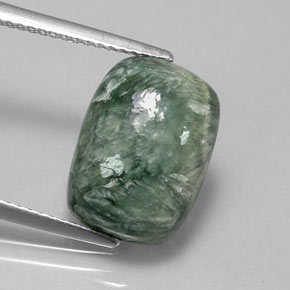 5.55 ct Green Seraphinite Gemstone, Seraphinite Gem in Cushion Cabochon Shape for Sale.