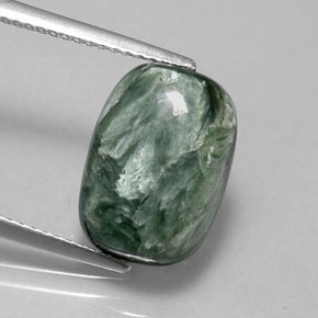 5.41 ct Green Seraphinite Gemstone, Seraphinite Gem in Cushion Cabochon Shape for Sale.