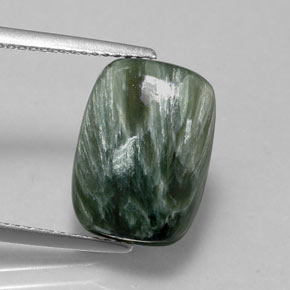 5.74 ct Green Seraphinite Gemstone, Seraphinite Gem in Cushion Cabochon Shape for Sale.