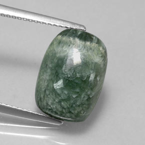 4.86 ct Green Seraphinite Gemstone, Seraphinite Gem in Cushion Cabochon Shape for Sale.