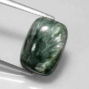 6.39 ct Green Seraphinite Gemstone, Seraphinite Gem in Cushion Cabochon Shape for Sale.