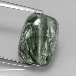 5.67 ct Green Seraphinite Gemstone, Seraphinite Gem in Cushion Cabochon Shape for Sale.