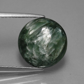 4.24 ct Green Seraphinite Gemstone, Seraphinite Gem in Round Cabochon Shape for Sale.
