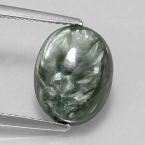 3.55 ct Green Seraphinite Gemstone, Seraphinite Gem in Oval Cabochon Shape for Sale.