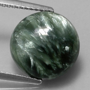 4.81 ct Green Seraphinite Gemstone, Seraphinite Gem in Round Cabochon Shape for Sale.