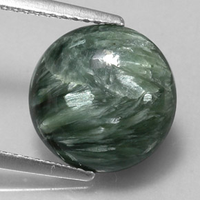 4.63 ct Green Seraphinite Gemstone, Seraphinite Gem in Round Cabochon Shape for Sale.