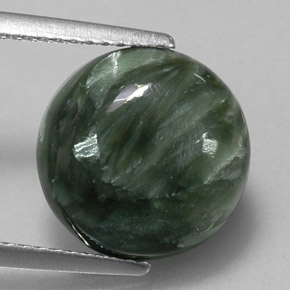 4.60 ct Green Seraphinite Gemstone, Seraphinite Gem in Round Cabochon Shape for Sale.