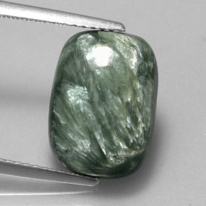 5.42 ct Green Seraphinite Gemstone, Seraphinite Gem in Cushion Cabochon Shape for Sale.