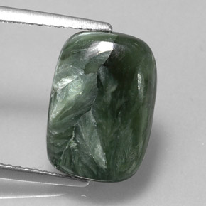 5.47 ct Green Seraphinite Gemstone, Seraphinite Gem in Cushion Cabochon Shape for Sale.