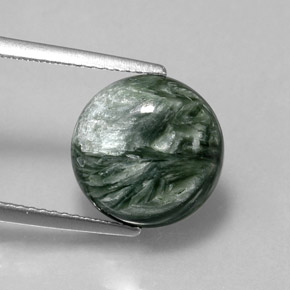 4.88 ct Green Seraphinite Gemstone, Seraphinite Gem in Round Cabochon Shape for Sale.