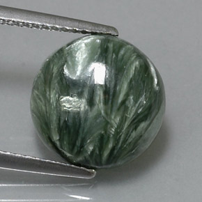 4.27 ct Green Seraphinite Gemstone, Seraphinite Gem in Round Cabochon Shape for Sale.