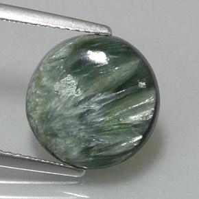 3.87 ct Green Seraphinite Gemstone, Seraphinite Gem in Round Cabochon Shape for Sale.