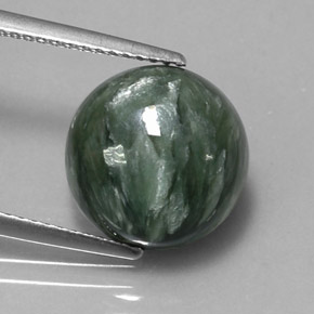 4.95 ct Green Seraphinite Gemstone, Seraphinite Gem in Round Cabochon Shape for Sale.