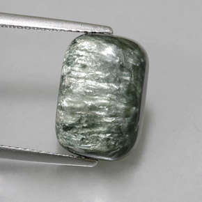 5.34 ct Green Seraphinite Gemstone, Seraphinite Gem in Cushion Cabochon Shape for Sale.