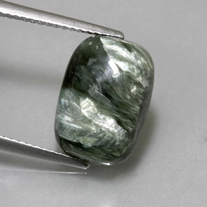 5.57 ct Green Seraphinite Gemstone, Seraphinite Gem in Cushion Cabochon Shape for Sale.