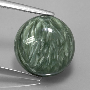 4.84 ct Green Seraphinite Gemstone, Seraphinite Gem in Round Cabochon Shape for Sale.