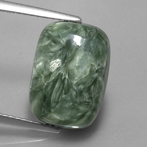 6.06 ct Green Seraphinite Gemstone, Seraphinite Gem in Cushion Cabochon Shape for Sale.