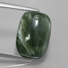 5.80 ct Green Seraphinite Gemstone, Seraphinite Gem in Cushion Cabochon Shape for Sale.