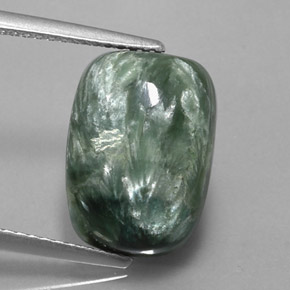 5.83 ct Green Seraphinite Gemstone, Seraphinite Gem in Cushion Cabochon Shape for Sale.