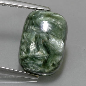 5.70 ct Green Seraphinite Gemstone, Seraphinite Gem in Cushion Cabochon Shape for Sale.