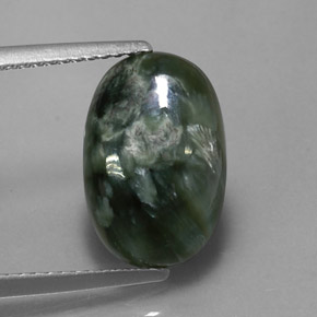 3.20 ct Green Seraphinite Gemstone, Seraphinite Gem in Oval Cabochon Shape for Sale.