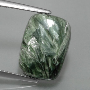 6.09 ct Green Seraphinite Gemstone, Seraphinite Gem in Cushion Cabochon Shape for Sale.