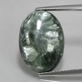 8.27 ct Green Seraphinite Gemstone, Seraphinite Gem in Oval Cabochon Shape for Sale.