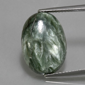 6.95 ct Green Seraphinite Gemstone, Seraphinite Gem in Oval Cabochon Shape for Sale.