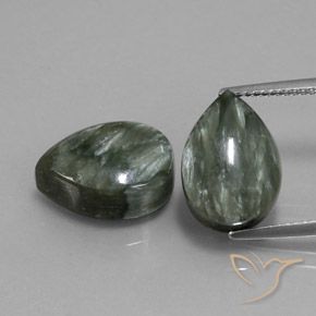 Paire Seraphinite Poire 14 x 10mm - Poids total 12,57 ct / moyenne 6,29 ct chaque, pierre gemme naturelle Non traité, couleur Vert terreux avec pureté Opaque , dureté Mohs 2 à 4, Photo A