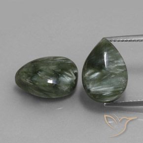 2 pièces assorties Seraphinite Vert Poire de taille 14,1 x 10mm, poids total de 11,8 ct / moyenne de 5,9 ct chacune, Vert terreux avec pureté Opaque , pierre gemme naturelle Non traité, dureté de Mohs 2 à 4, Photo A