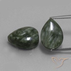 Paire Seraphinite Poire 14,1 x 10,1mm - Poids total 12,6 ct / moyenne 6,3 ct chaque, pierre gemme naturelle Non traité, couleur Vert militaire avec pureté Opaque , dureté Mohs 2 à 4, Photo A