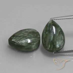 Paire Seraphinite Poire 14,2 x 10mm assorties - Poids total 11,92 ct / moyenne 5,96 ct chacune, couleur Vert multicolore et pureté Opaque , pierre gemme naturelle Non traité, dureté de Mohs 2 à 4, Photo A