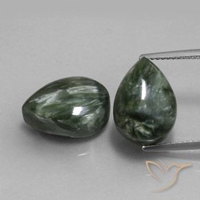 Paire Seraphinite Poire 14 x 10mm assorties - Poids total 12,35 ct / moyenne 6,18 ct chacune, couleur Vert grisâtre et pureté Opaque , pierre gemme naturelle Non traité, dureté de Mohs 2 à 4, Photo A