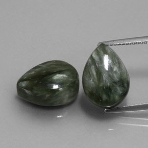 11.77 ct Green Seraphinite Gemstone, Seraphinite Gem in Pear Cabochon Shape for Sale.