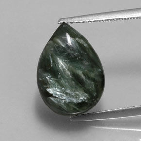 5.89 ct Green Seraphinite Gemstone, Seraphinite Gem in Pear Cabochon Shape for Sale.