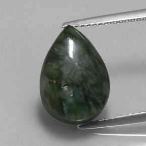 6.06 ct Green Seraphinite Gemstone, Seraphinite Gem in Pear Cabochon Shape for Sale.