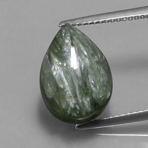 6.37 ct Green Seraphinite Gemstone, Seraphinite Gem in Pear Cabochon Shape for Sale.