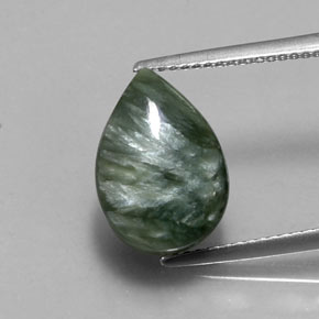 5.20 ct Green Seraphinite Gemstone, Seraphinite Gem in Pear Cabochon Shape for Sale.