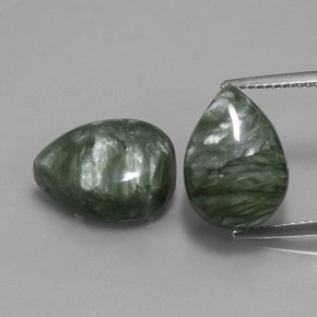 12.58 ct Green Seraphinite Gemstone, Seraphinite Gem in Pear Cabochon Shape for Sale.
